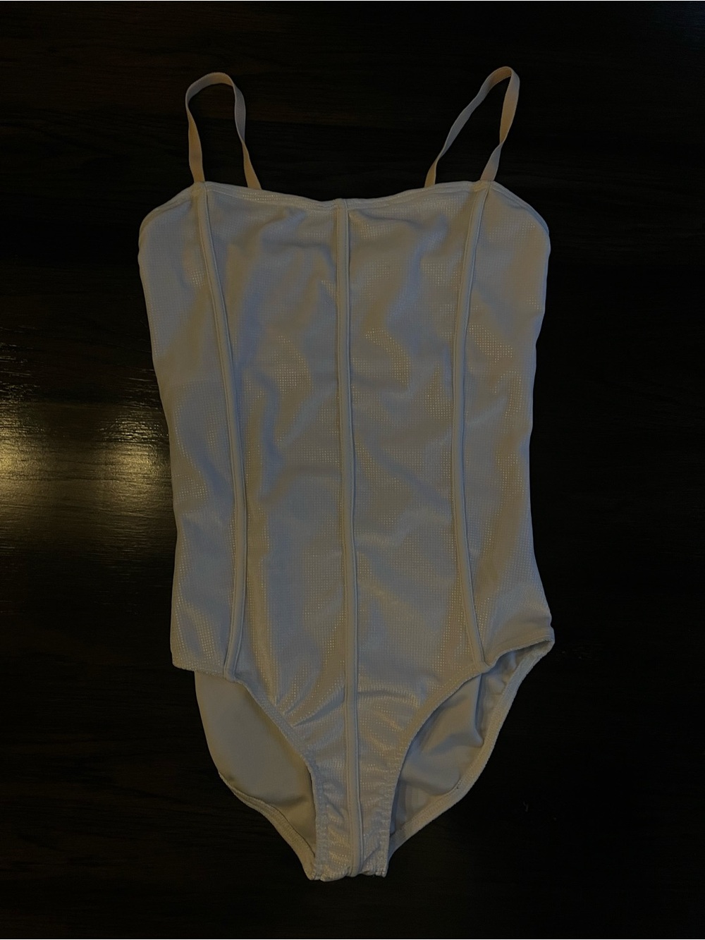 Girls' Cream Ribbed One-Piece Leotard with Slim Straps